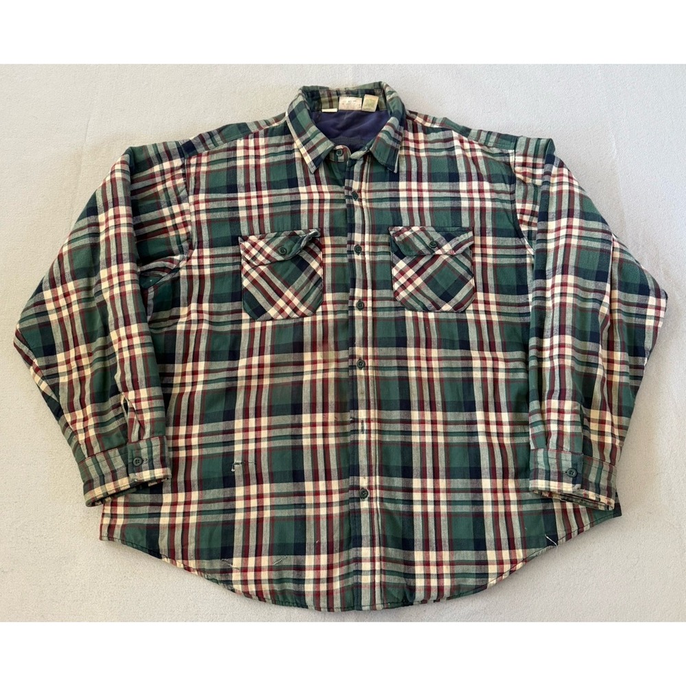 LL Bean Jacket Mens 2XL Flannel Plaid Quilted Lined Shirt Shacket Outdoor USA